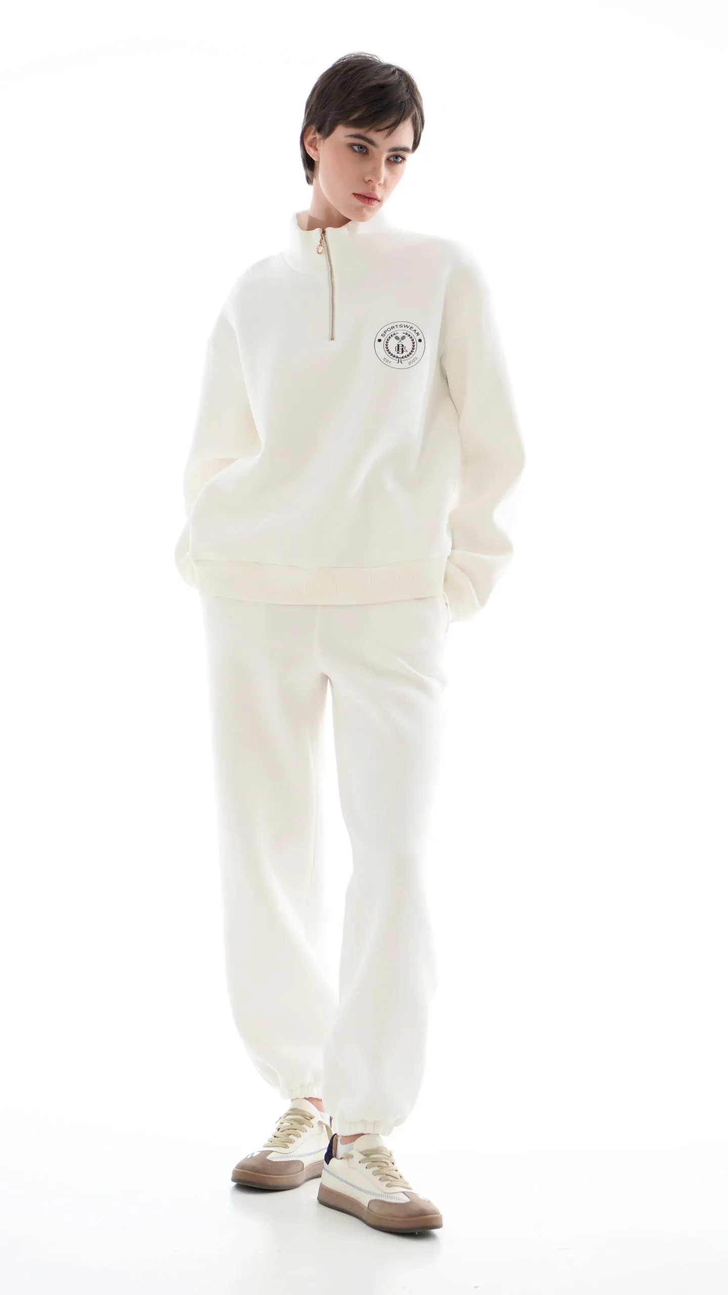 Спортивний костюм на флісі зі світшотом на блискавці та логотипом