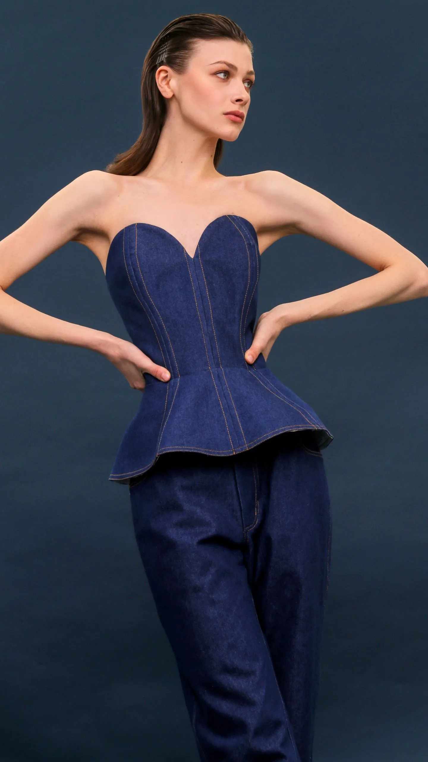 Корсет джинсовий з баскою