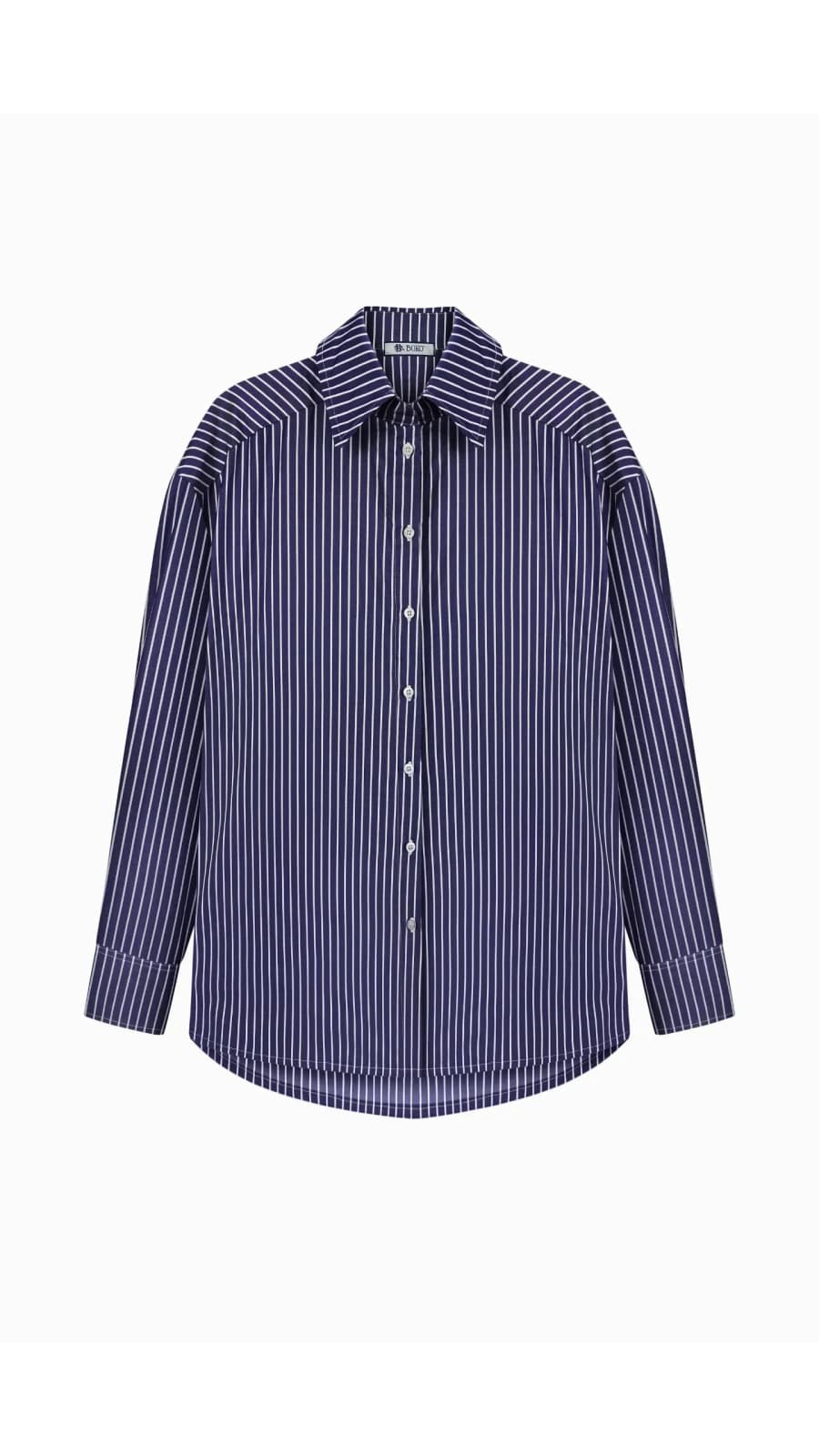 Синя сорочка в смужку вільного крою на білому фоні — BOKO (зображення 1 з 5)