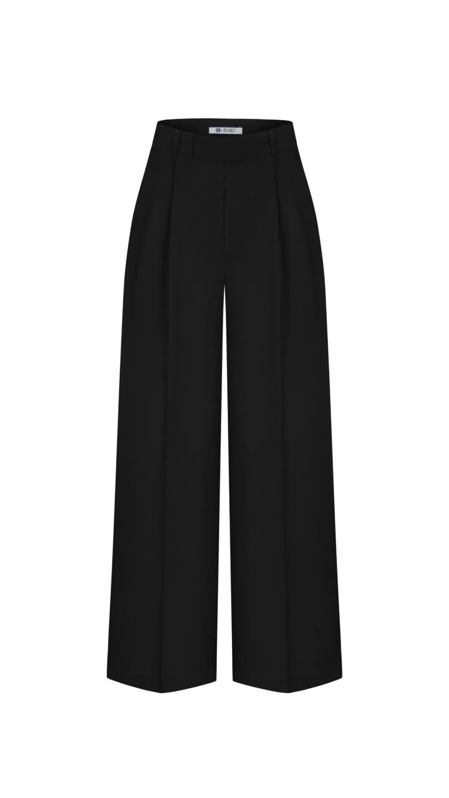 Чорні штани палаццо на білому фоні — жіночі широкі брюки BOKO (зображення 1 з 3)