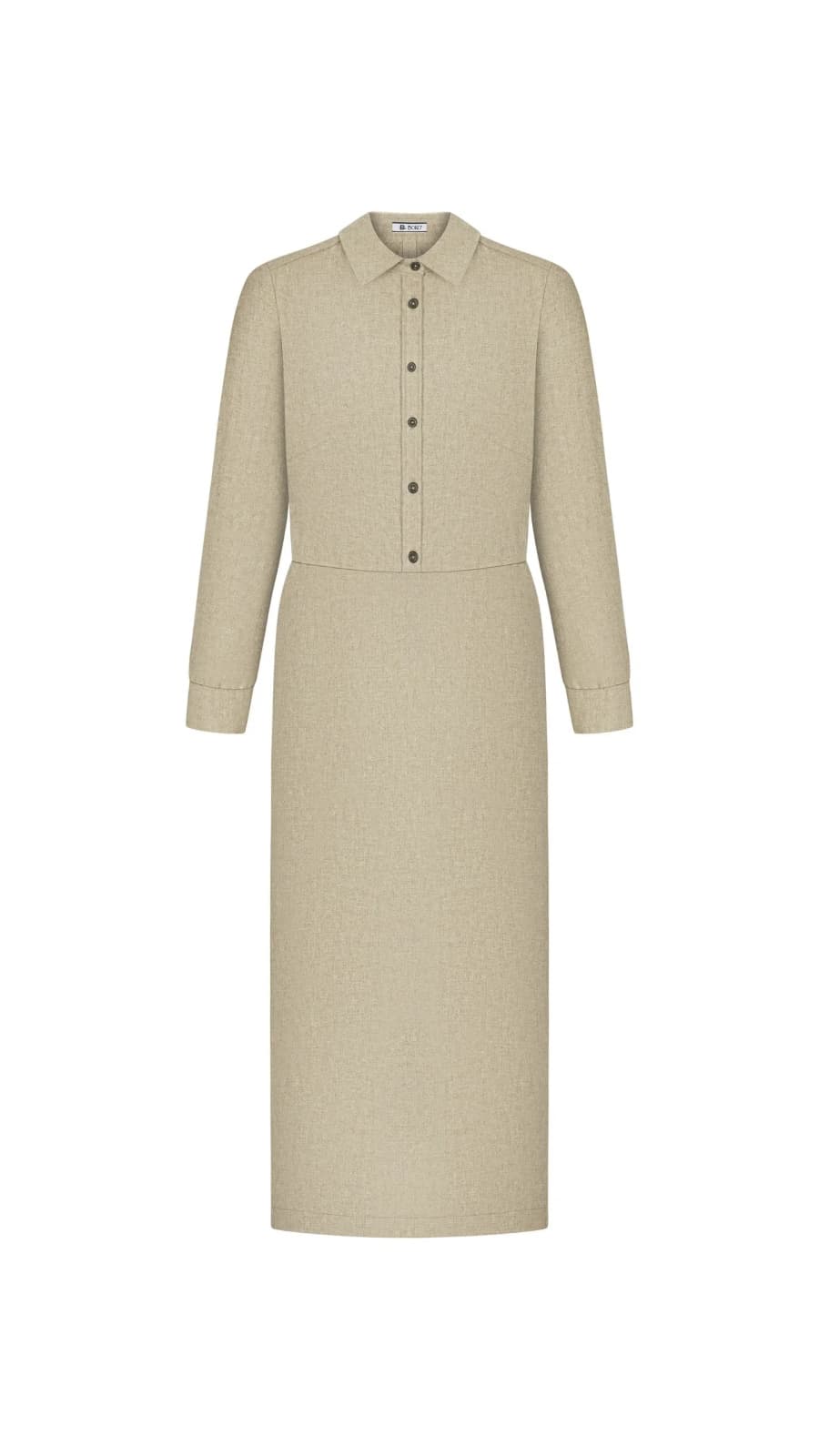 Бежева сукня максі з довгим рукавом на білому фоні — BOKO (зображення 1 з 4)
