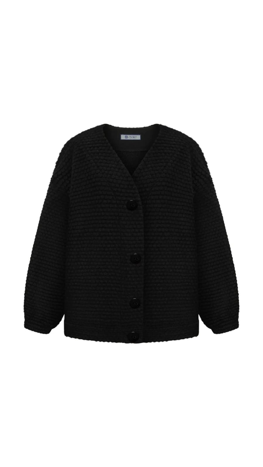 Чорний кардиган букле на білому фоні — 100% вовна, BOKO (зображення 1 з 3)