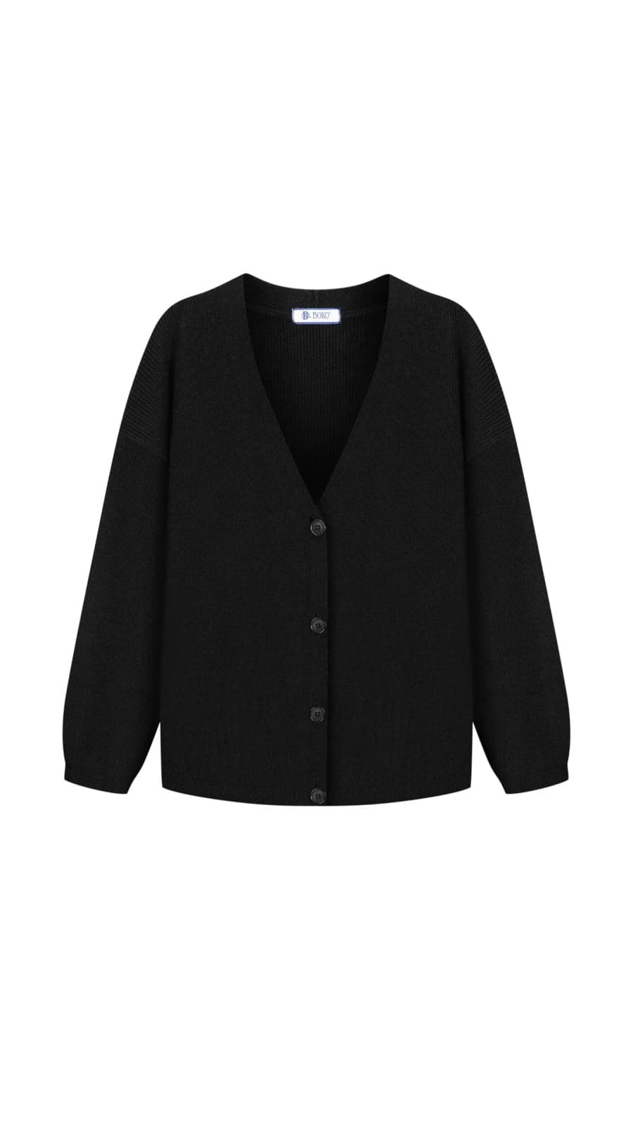 Чорний трикотажний кардиган з V-вирізом, 100% бавовна — базова модель (зображення 1 з 2)