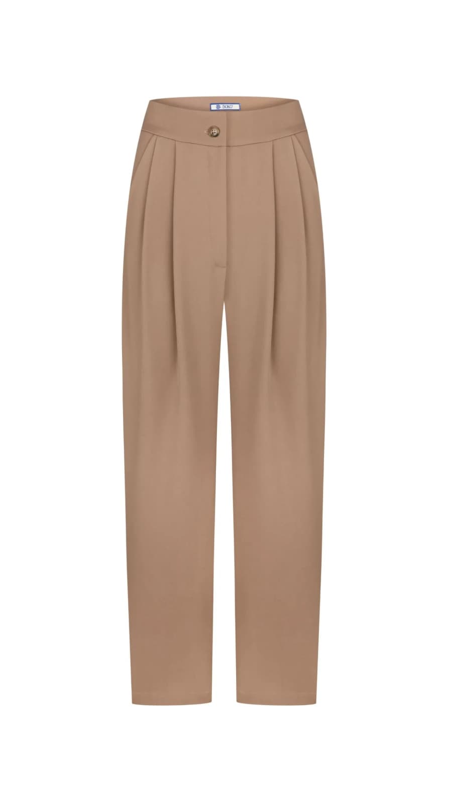 Бежеві жіночі брюки прямого крою зі защипами на білому тлі (зображення 1 з 6)