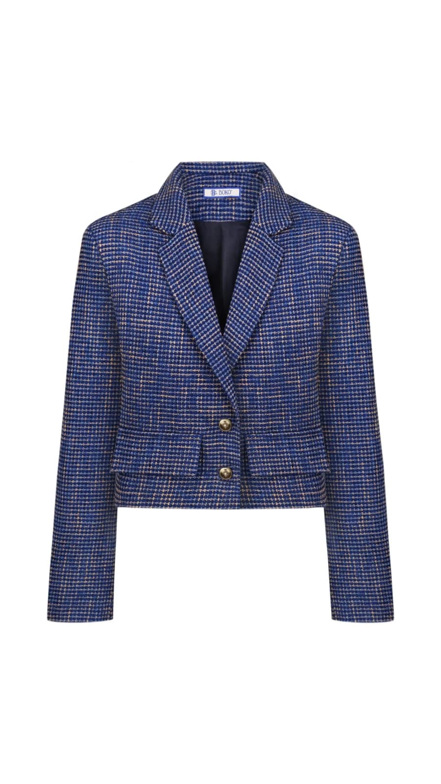 Синій укорочений твідовий жакет — вигляд спереду на білому фоні (зображення 1 з 7)