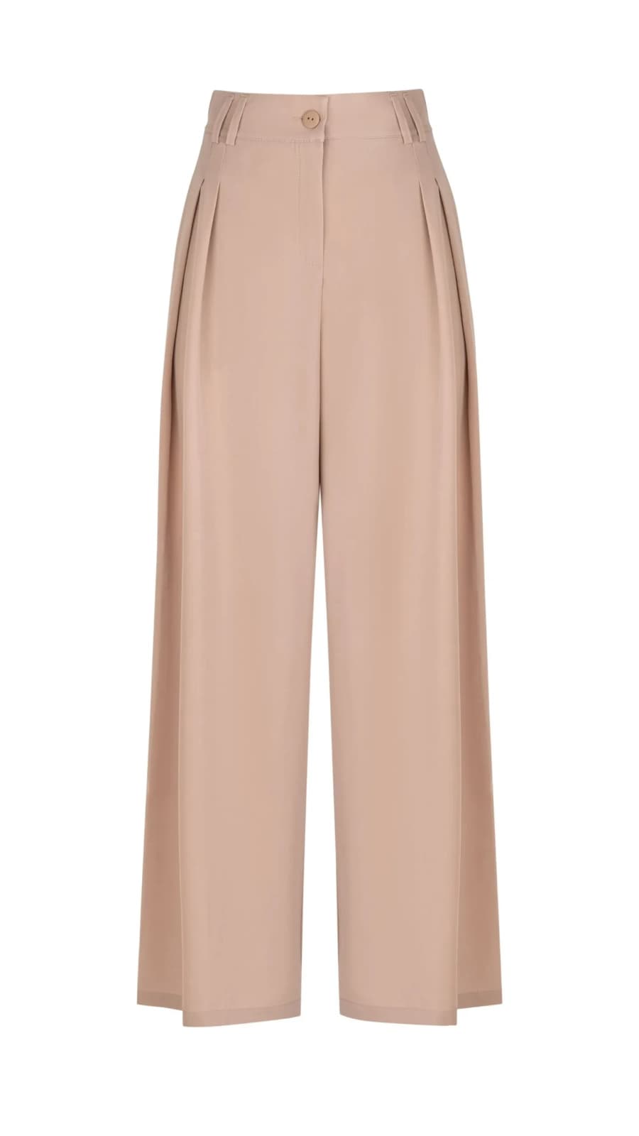 Предметне фото: брюки палаццо бежеві з защипами, фронтальний вигляд на білому фоні (зображення 1 з 4)