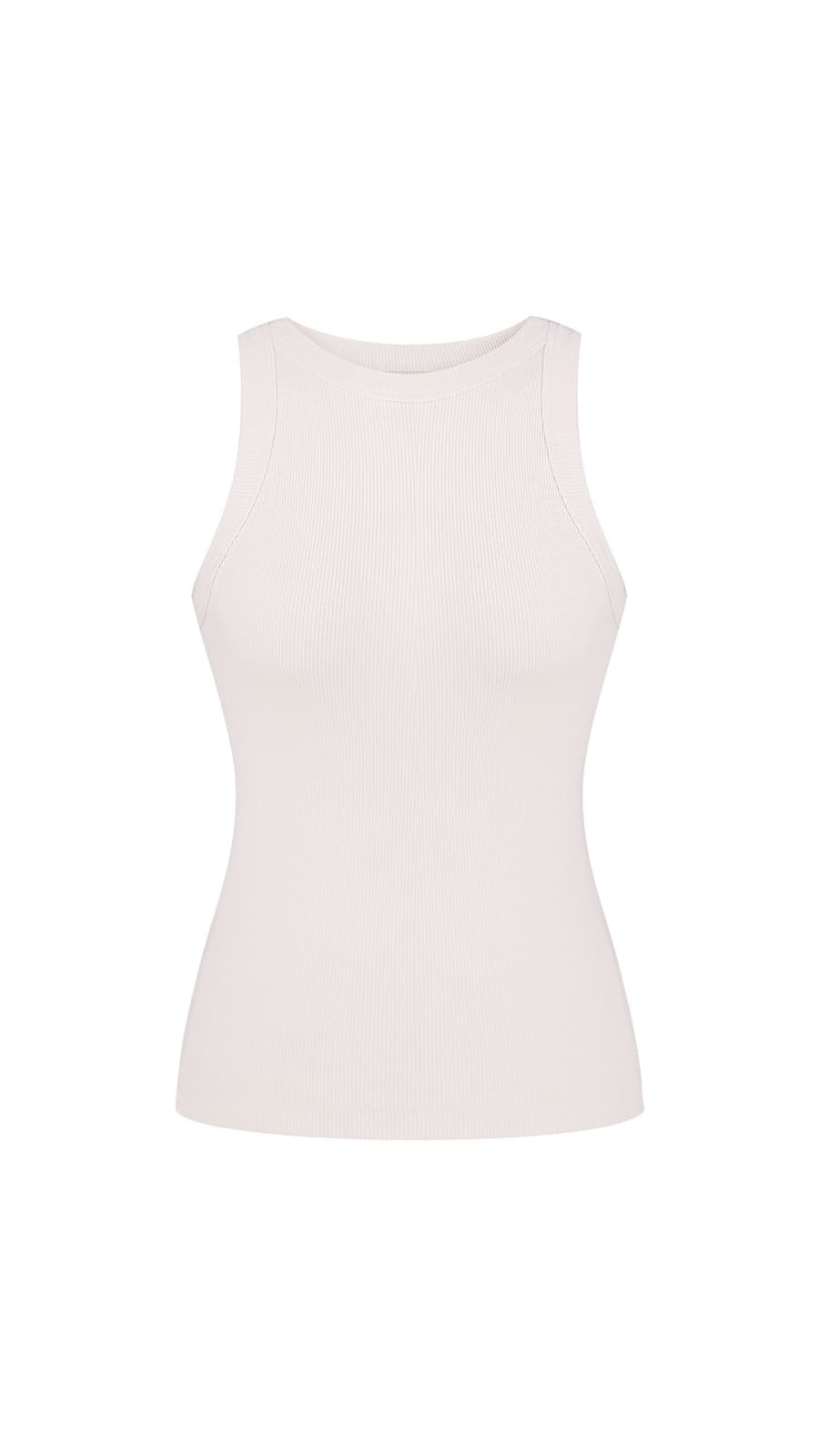 Базова майка жіноча молочного кольору з рубчика – фото на білому фоні (зображення 1 з 6)